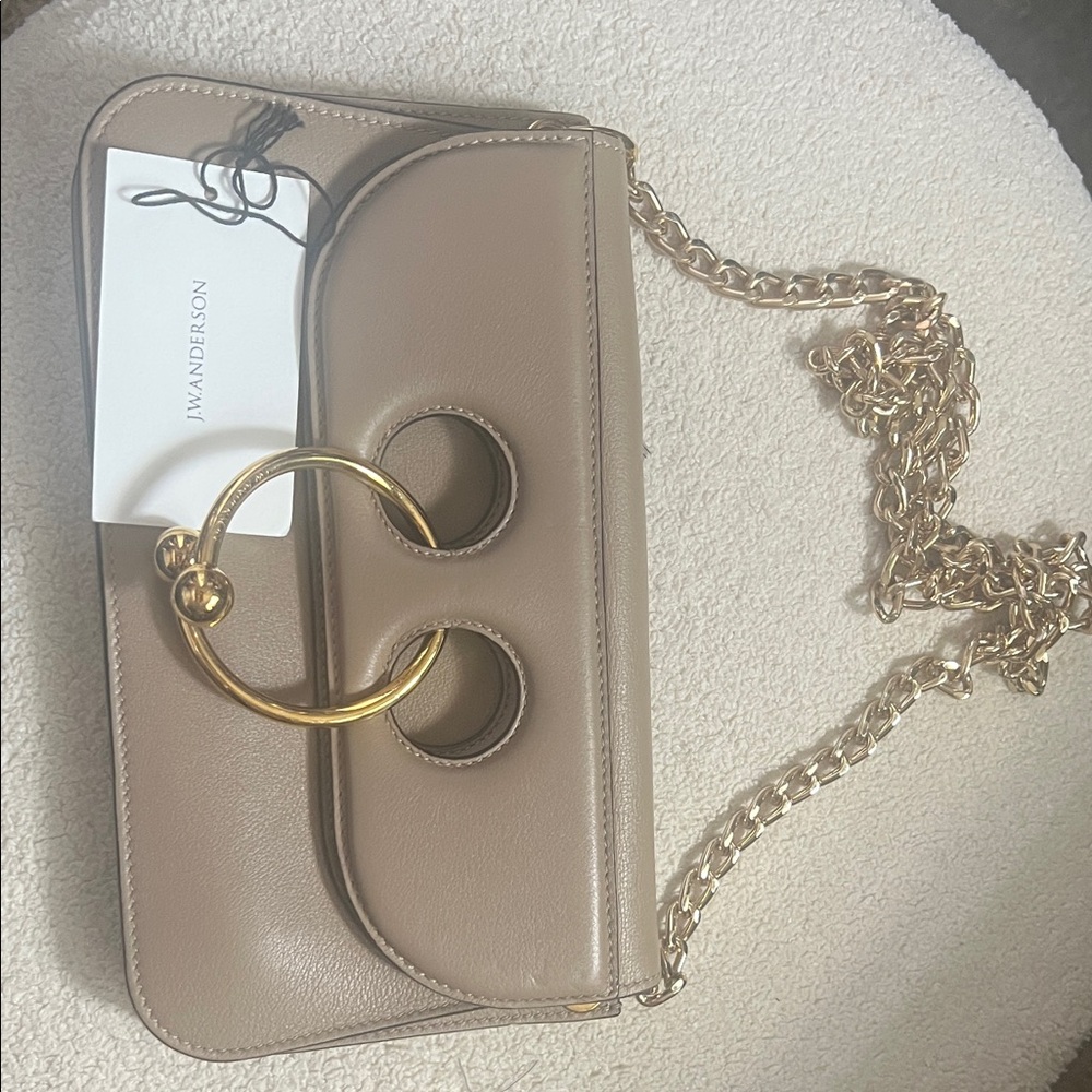 JW Anderson Beige Leather Shoulder Bag with Gold Chain